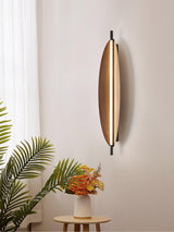 Modern Walnut Wood Grain LED Wall Sconce with Sleek Minimalist Board Design and Warm Lighting
