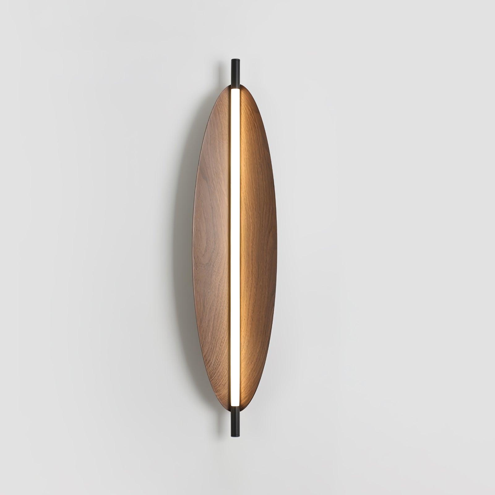 Modern Walnut Wood Grain LED Wall Sconce with Sleek Minimalist Board Design and Warm Lighting