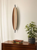 Modern Walnut Wood Grain LED Wall Sconce with Sleek Minimalist Board Design and Warm Lighting