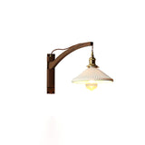 Modern Walnut Wood Swing Arm Wall Light with White Pleated Ceramic Shade