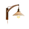 Modern Walnut Wood Swing Arm Wall Light with White Pleated Ceramic Shade