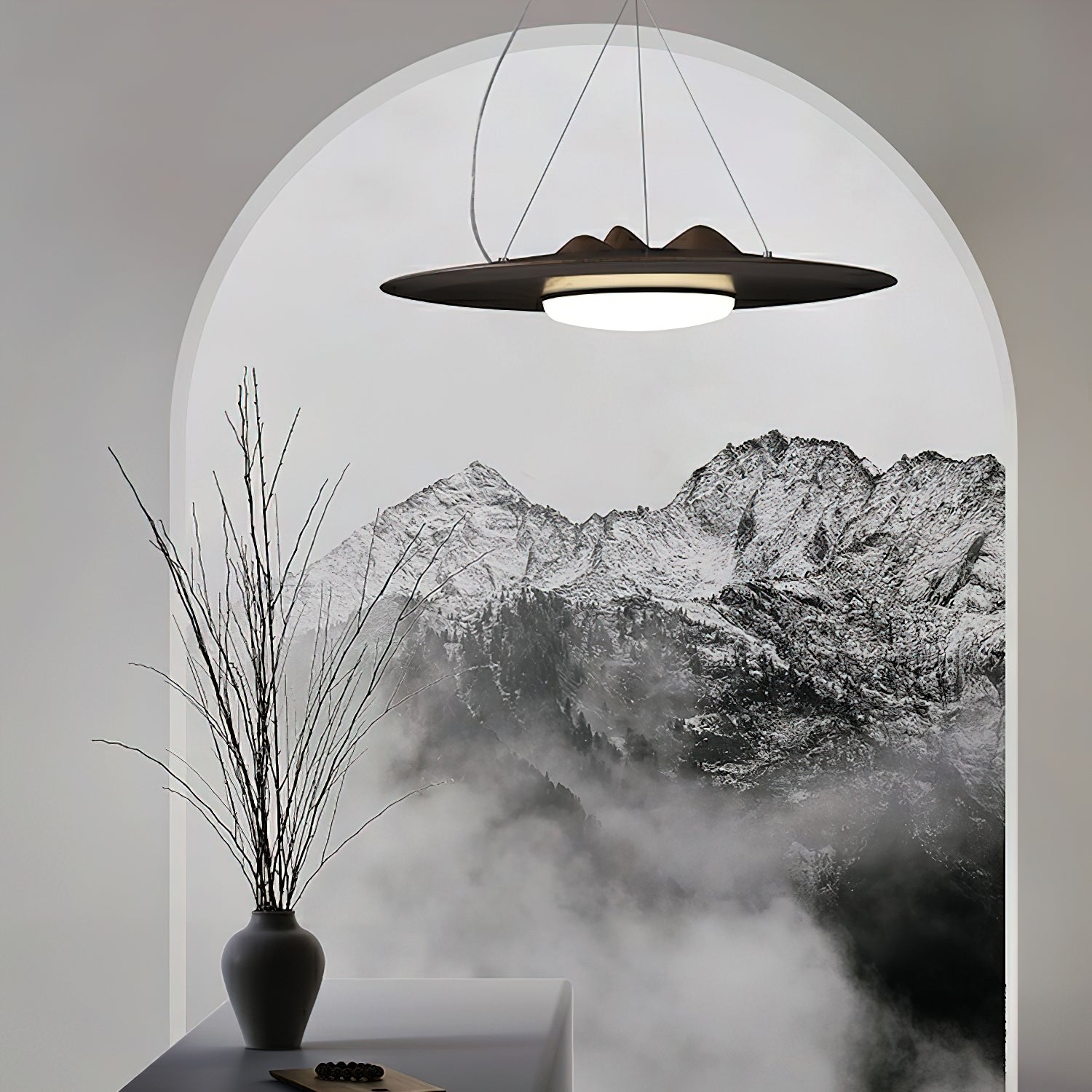 Modern Wanderer Halo Wooden LED Pendant Light Organic Undulating Geometric Hanging Lamp