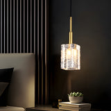Modern Water Ripple Crystal Cube Pendant Light Brass Copper Rod Hanging Lamp for Kitchen Island