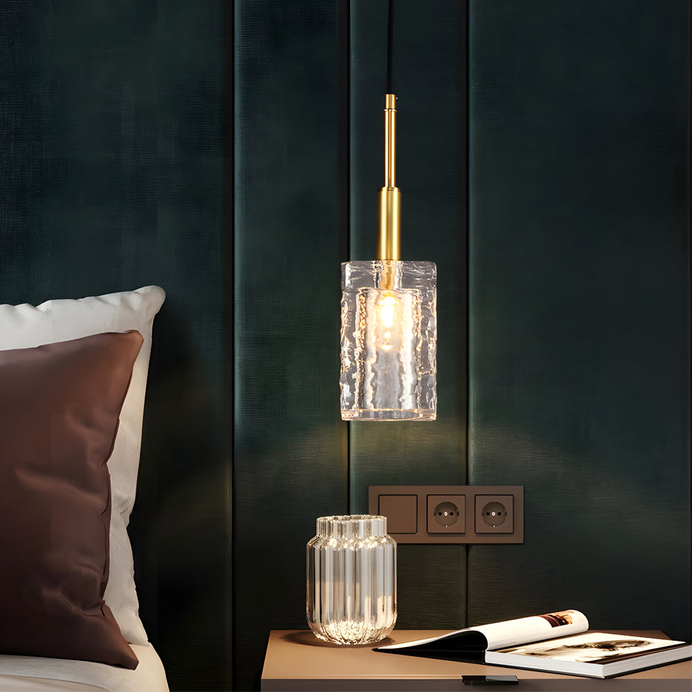 Modern Water Ripple Crystal Cube Pendant Light Brass Copper Rod Hanging Lamp for Kitchen Island