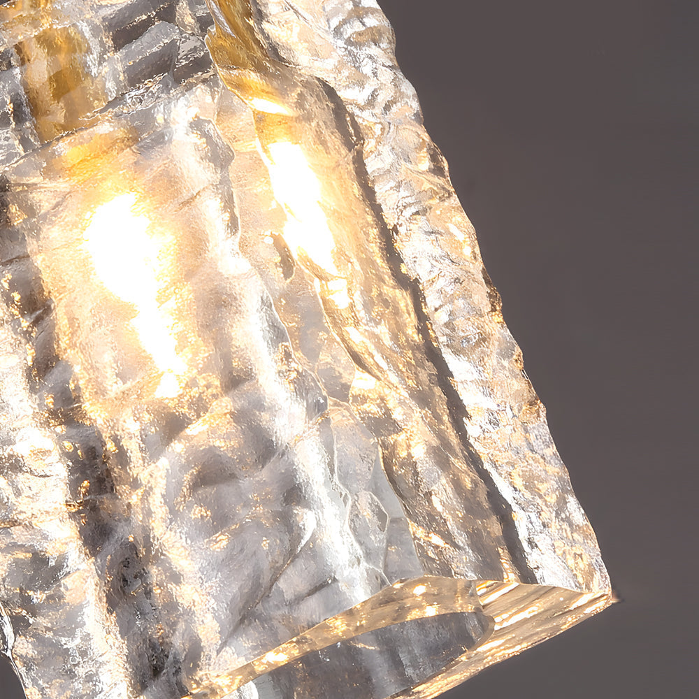 Modern Water Ripple Crystal Cube Pendant Light Brass Copper Rod Hanging Lamp for Kitchen Island