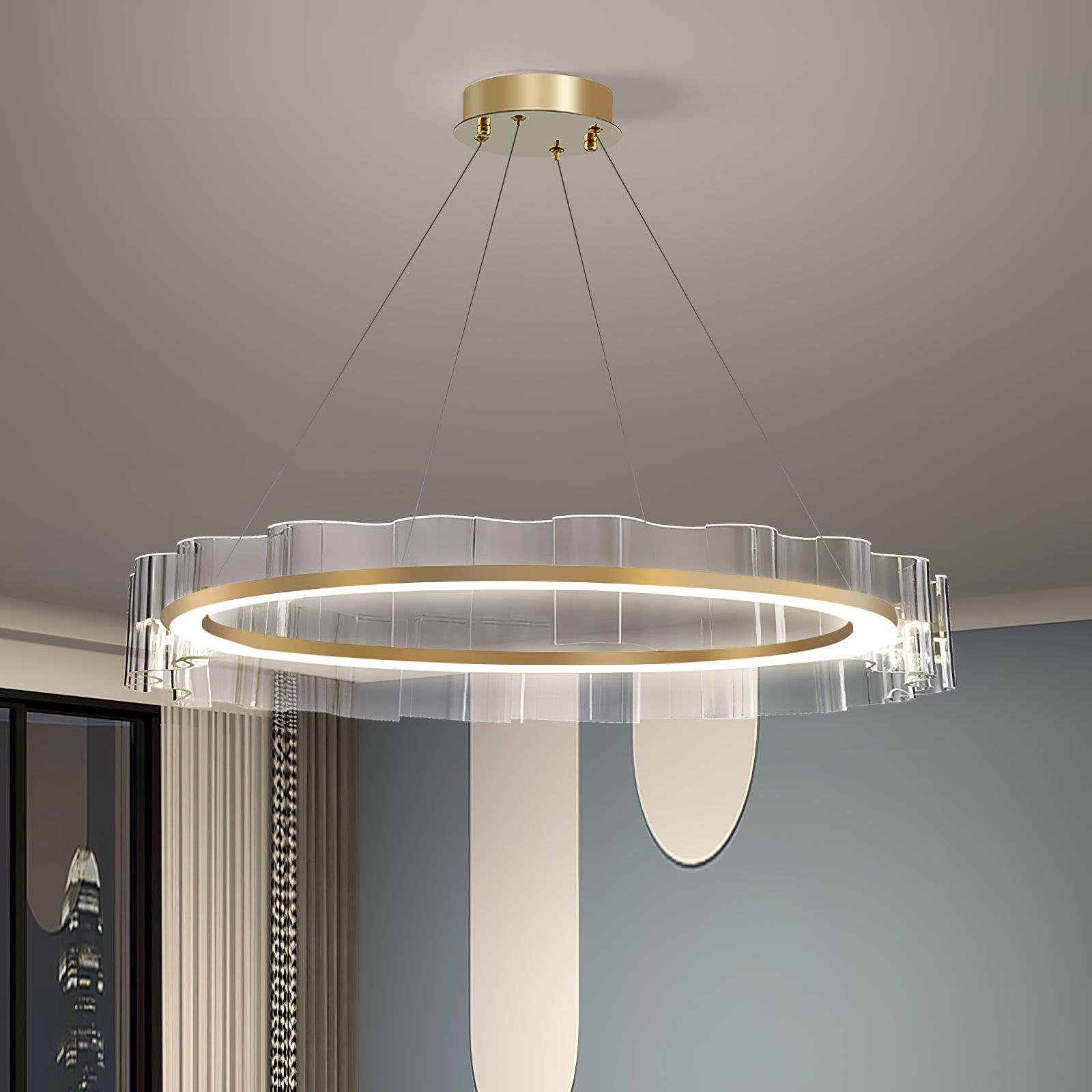 Modern Water Wave Glass LED Chandelier Gold Pendant Light for Contemporary Living Spaces