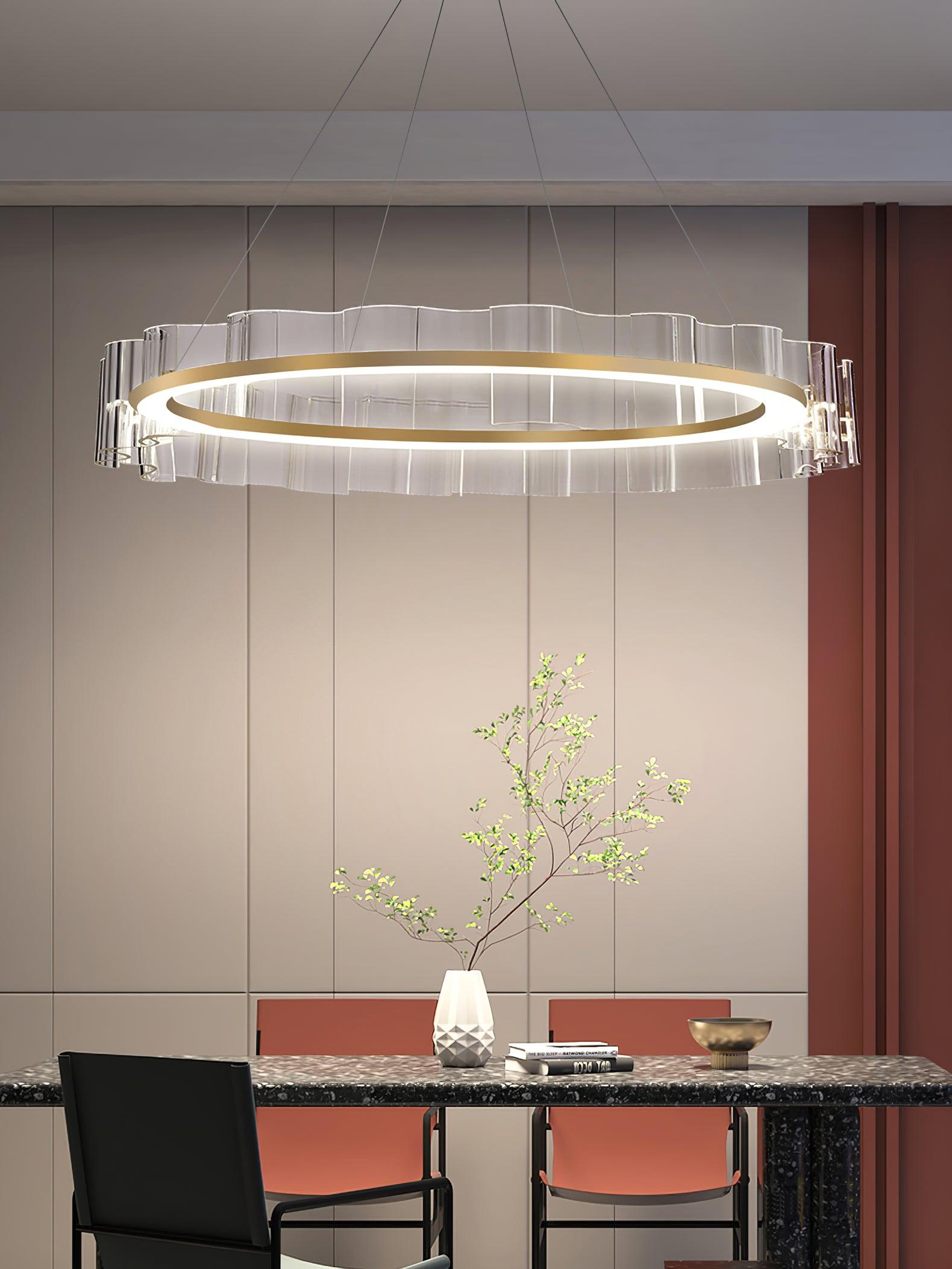 Modern Water Wave Glass LED Chandelier Gold Pendant Light for Contemporary Living Spaces