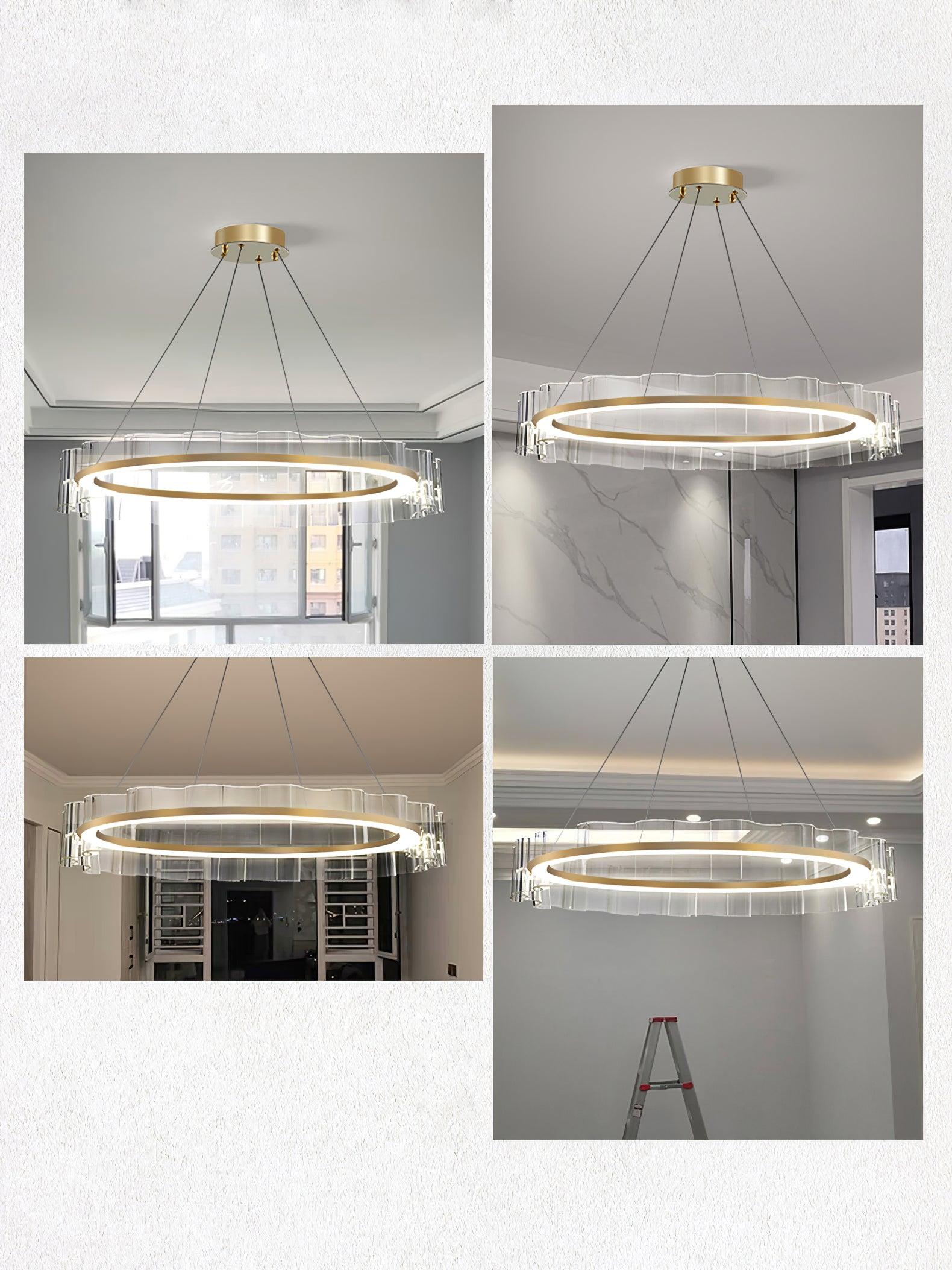 Modern Water Wave Glass LED Chandelier Gold Pendant Light for Contemporary Living Spaces