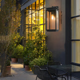 Modern Waterproof Black Industrial Outdoor Wall Sconce with Rectangular Glass Shade for Exterior Lighting