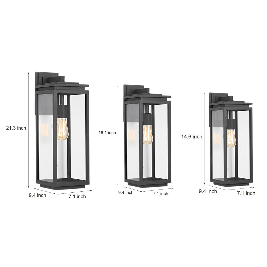 Modern Waterproof Black Industrial Outdoor Wall Sconce with Rectangular Glass Shade for Exterior Lighting