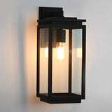 Modern Waterproof Black Industrial Outdoor Wall Sconce with Rectangular Glass Shade for Exterior Lighting