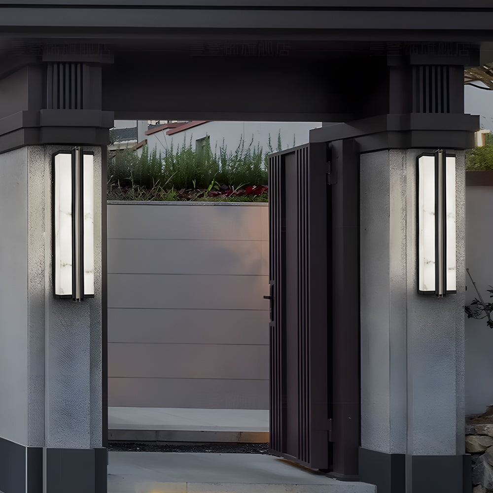Modern Waterproof LED Exterior Wall Sconce with Black Finish and Resin Marble Texture Shade