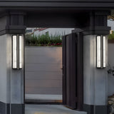 Modern Waterproof LED Exterior Wall Sconce with Black Finish and Resin Marble Texture Shade