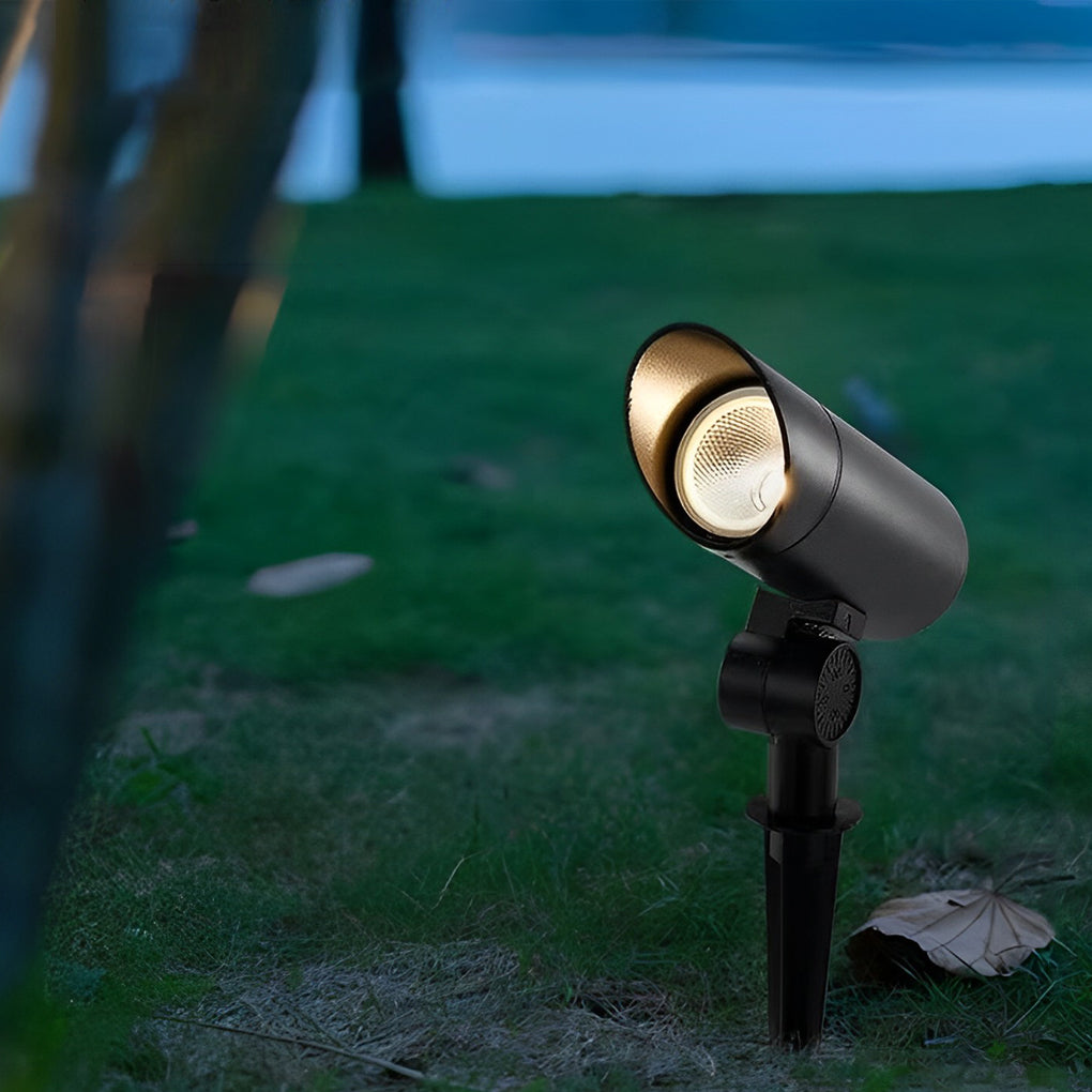 Modern Waterproof LED Outdoor Spotlight for Garden Landscape and Lawn Lighting in Black Aluminum