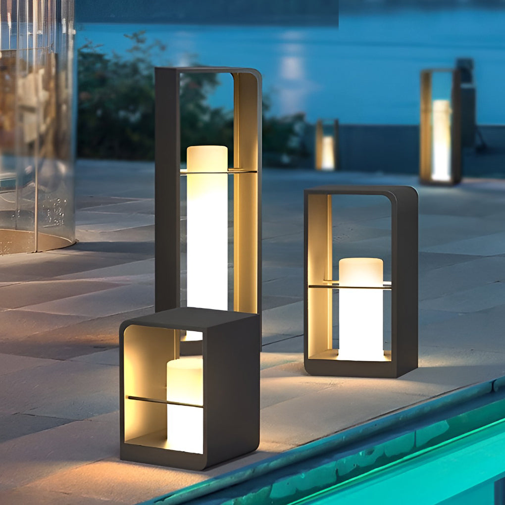 Modern Waterproof LED Solar Outdoor Post Lanterns in Black Rectangular Frame