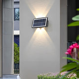 Modern Waterproof Solar Outdoor Wall Lamp Black Rectangular LED Up and Down Exterior Lighting Sconce