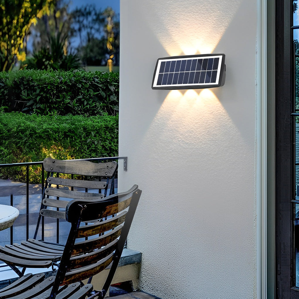 Modern Waterproof Solar Outdoor Wall Lamp Black Rectangular LED Up and Down Exterior Lighting Sconce
