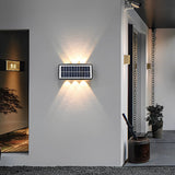 Modern Waterproof Solar Outdoor Wall Lamp Black Rectangular LED Up and Down Exterior Lighting Sconce