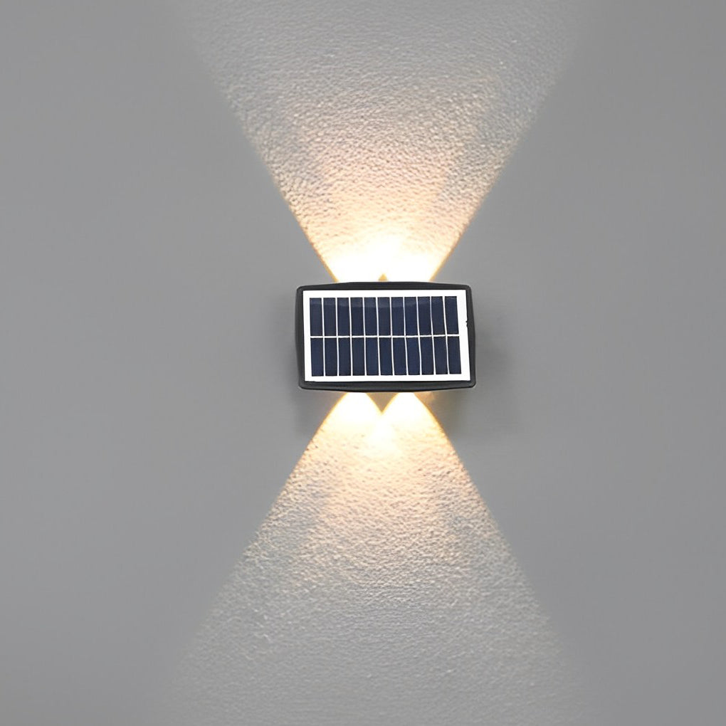 Modern Waterproof Solar Outdoor Wall Lamp Black Rectangular LED Up and Down Exterior Lighting Sconce