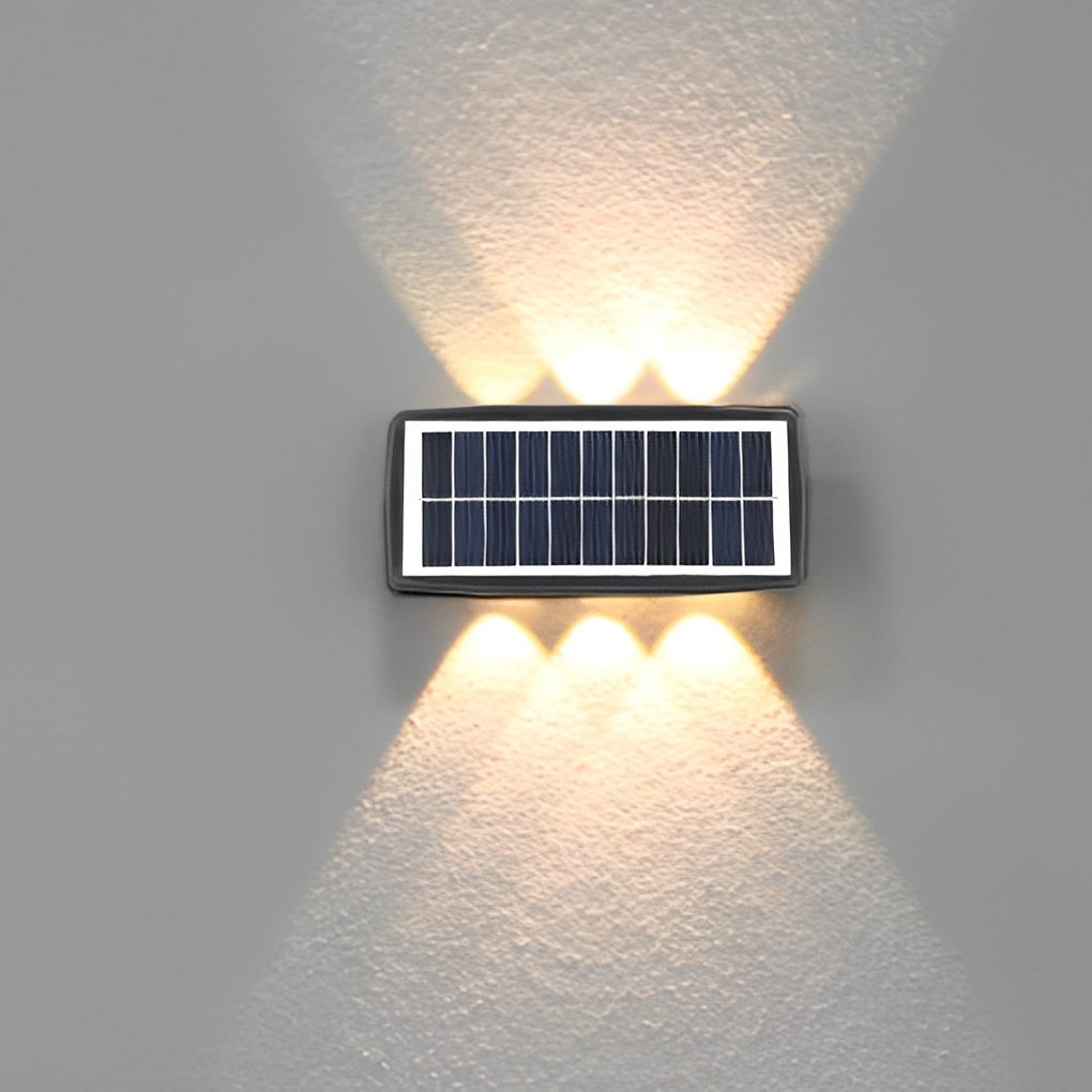 Modern Waterproof Solar Outdoor Wall Lamp Black Rectangular LED Up and Down Exterior Lighting Sconce