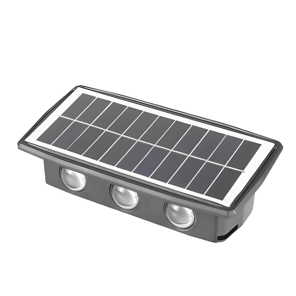 Modern Waterproof Solar Outdoor Wall Lamp Black Rectangular LED Up and Down Exterior Lighting Sconce