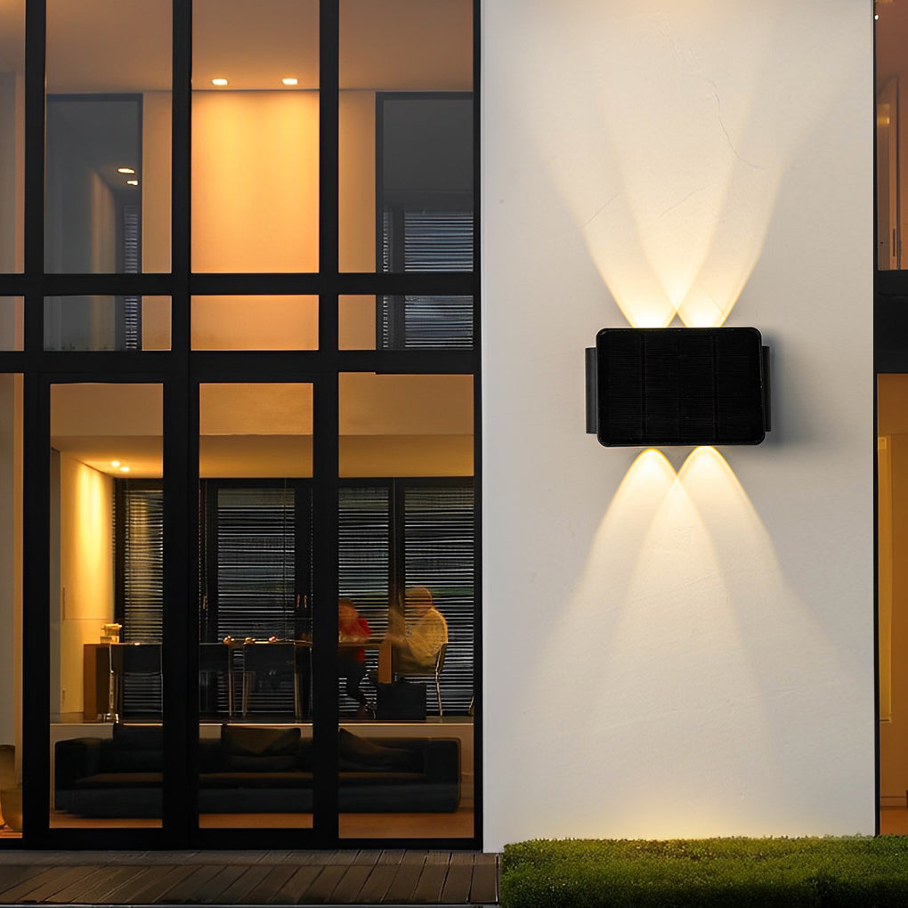 Modern Waterproof Solar Outdoor Wall Sconce with Up and Down LED Lighting in Black Finish