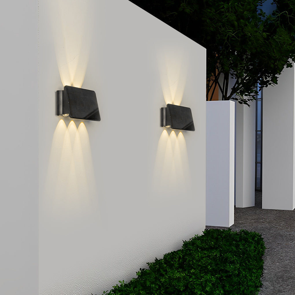 Modern Waterproof Solar Outdoor Wall Sconce with Up and Down LED Lighting in Black Finish