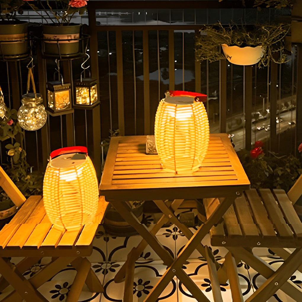 Modern Waterproof Solar Rattan Lantern Portable LED Outdoor Floor Lamp for Garden and Yard