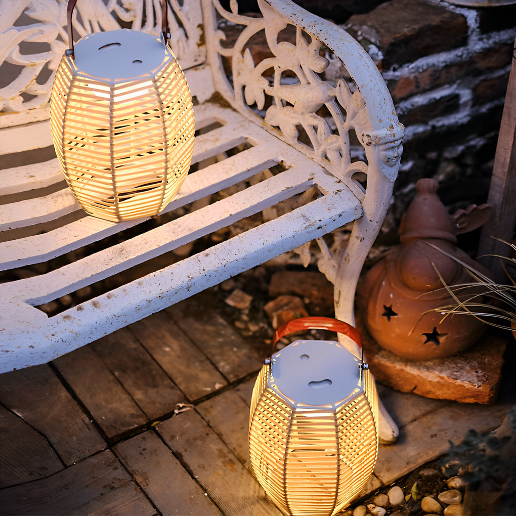 Modern Waterproof Solar Rattan Lantern Portable LED Outdoor Floor Lamp for Garden and Yard