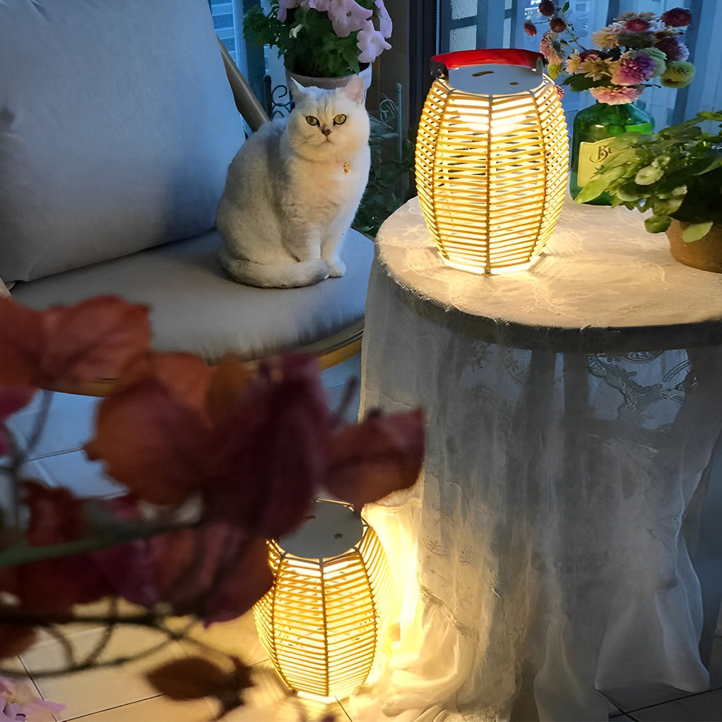 Modern Waterproof Solar Rattan Lantern Portable LED Outdoor Floor Lamp for Garden and Yard