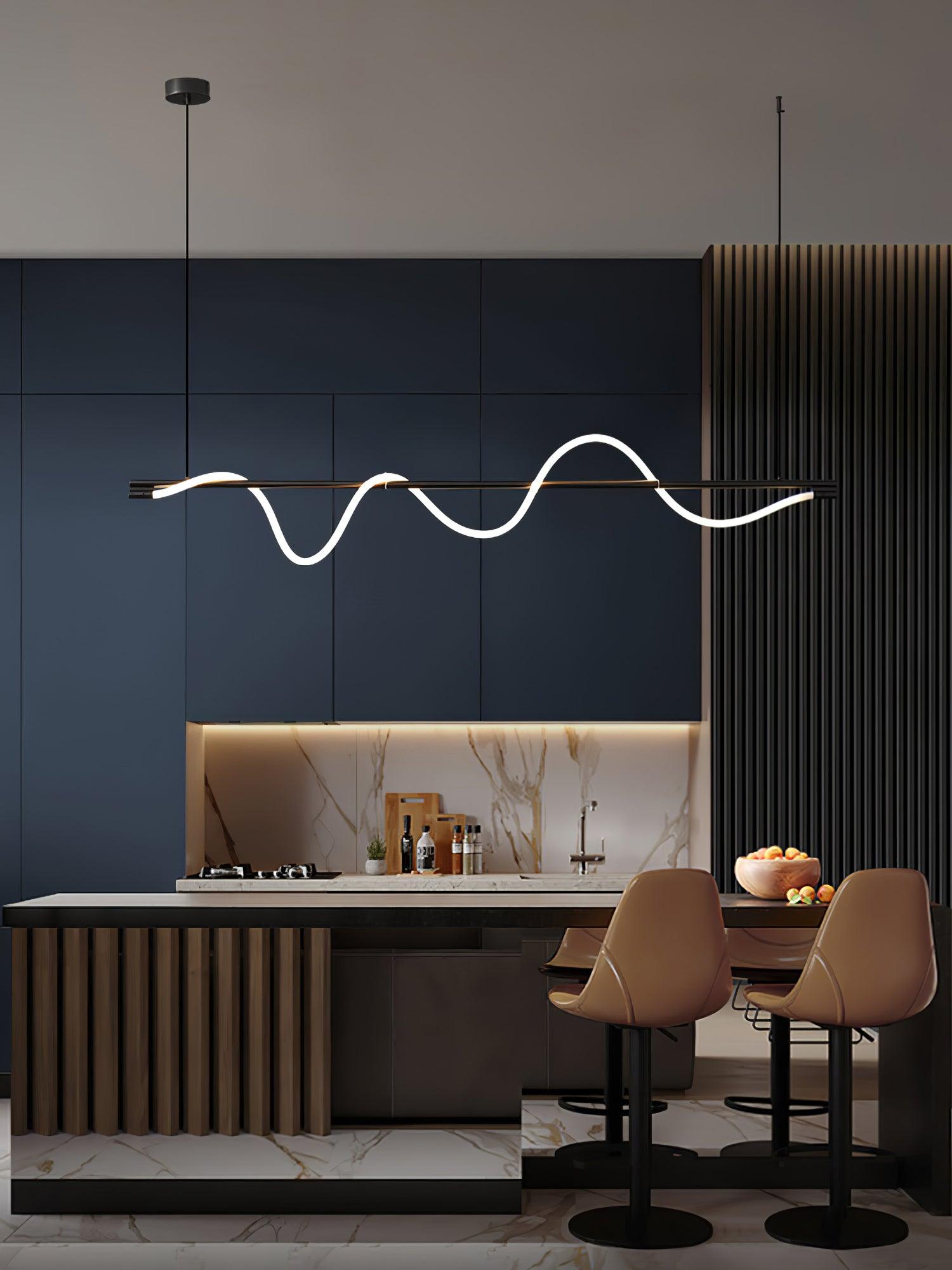 Modern Wave LED Linear Pendant Light for Kitchen Island and Office