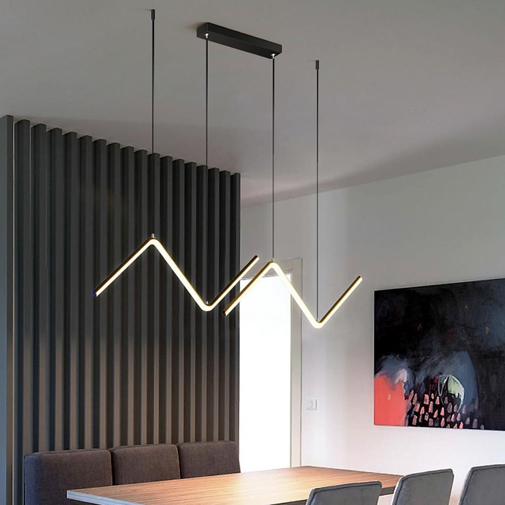 Modern Wave LED Pendant Light Dimmable Linear Kitchen Island Lighting for Dining Room Office