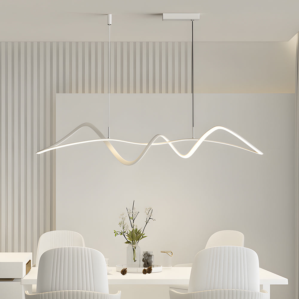 Modern Wave Line LED Chandelier Dimmable Pendant Light with Remote for Dining Room