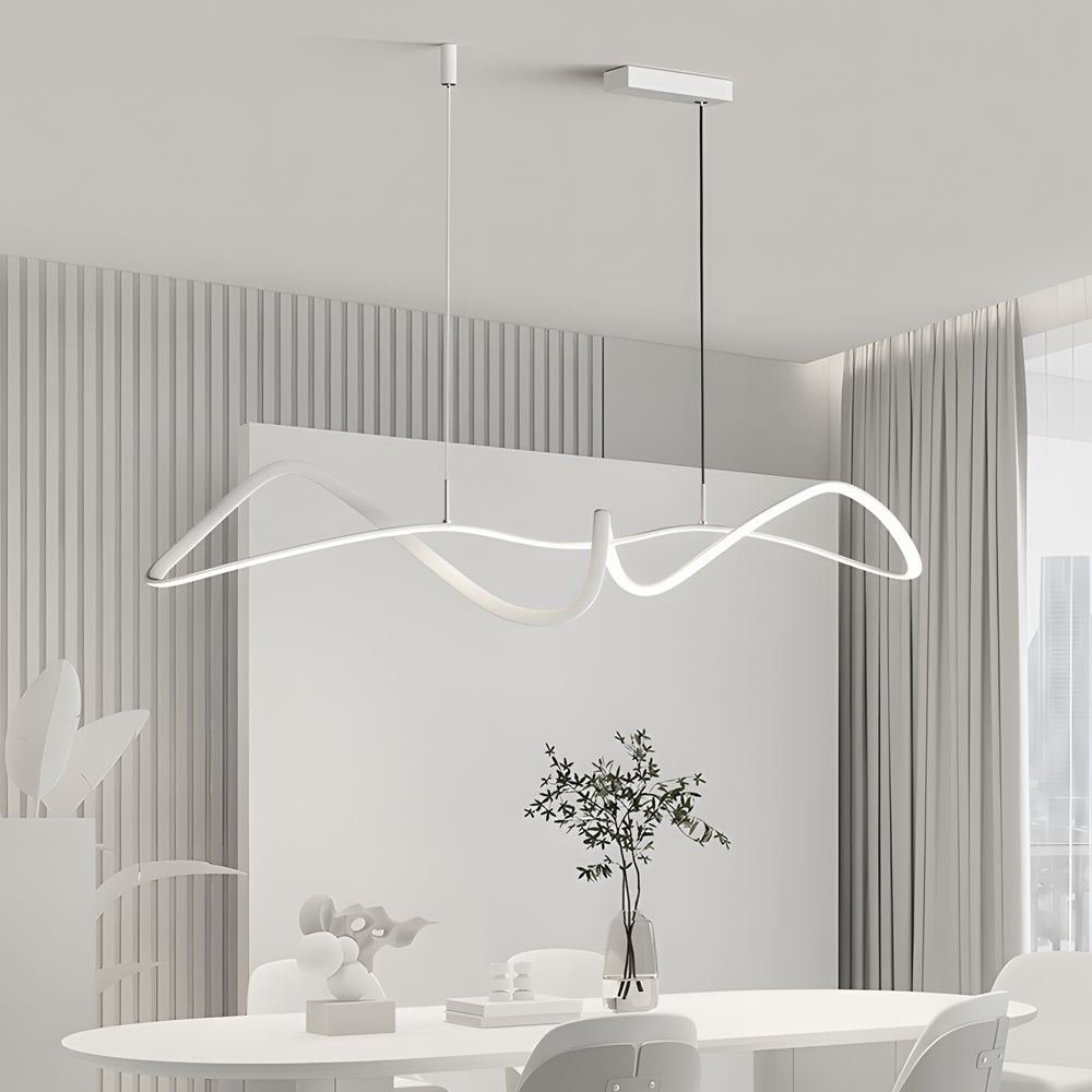 Modern Wave Line LED Chandelier Dimmable Pendant Light with Remote for Dining Room