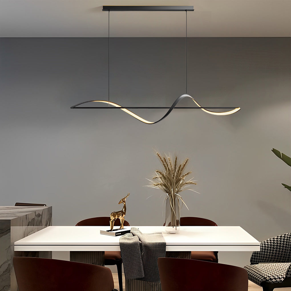 Modern Wave Linear LED Pendant Light Copper Minimalist Dining Room Island Chandelier