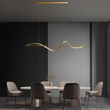 Modern Wave Linear LED Pendant Light Copper Minimalist Dining Room Island Chandelier