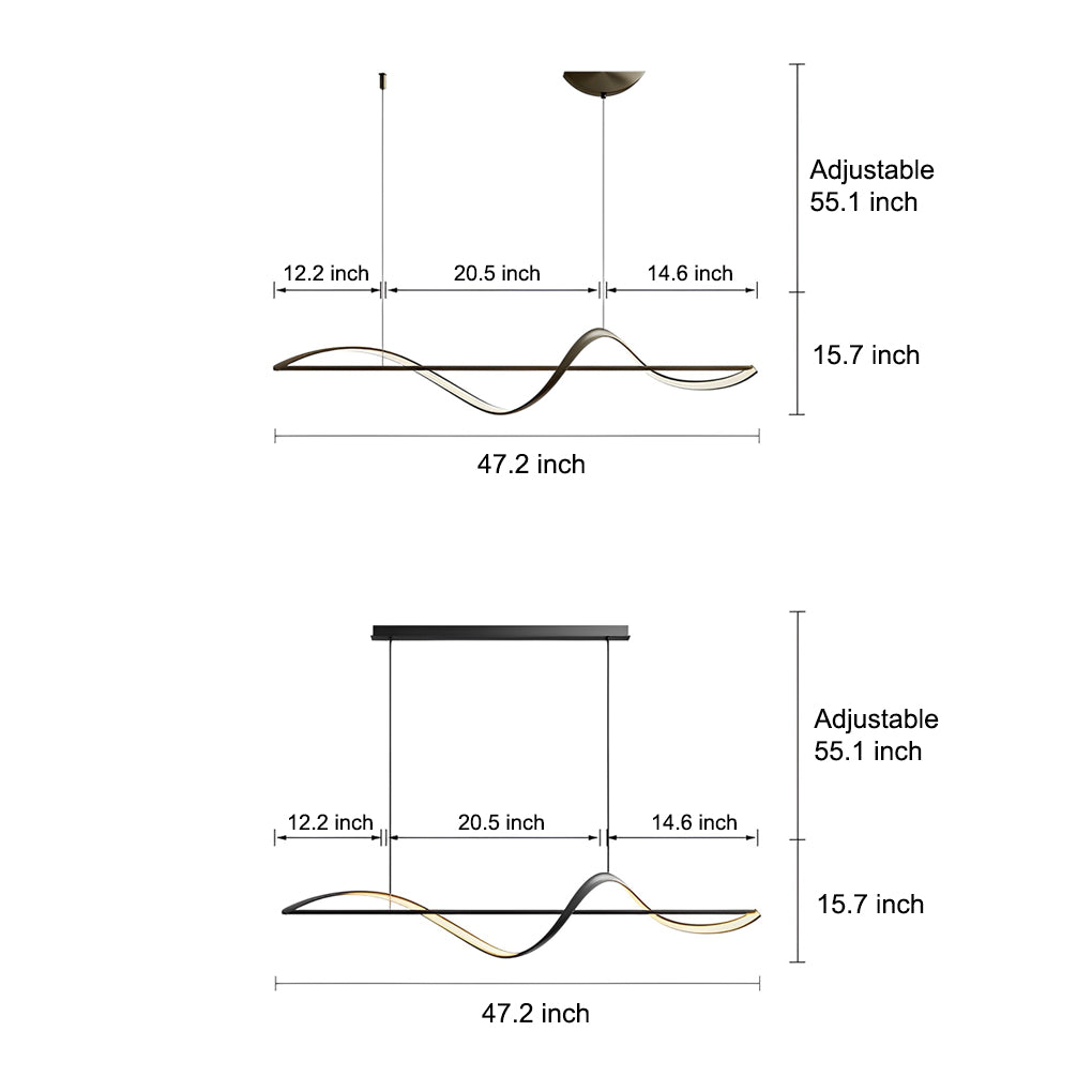 Modern Wave Linear LED Pendant Light Copper Minimalist Dining Room Island Chandelier
