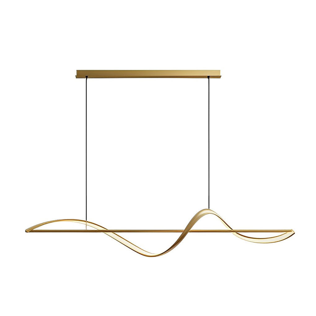 Modern Wave Linear LED Pendant Light Copper Minimalist Dining Room Island Chandelier