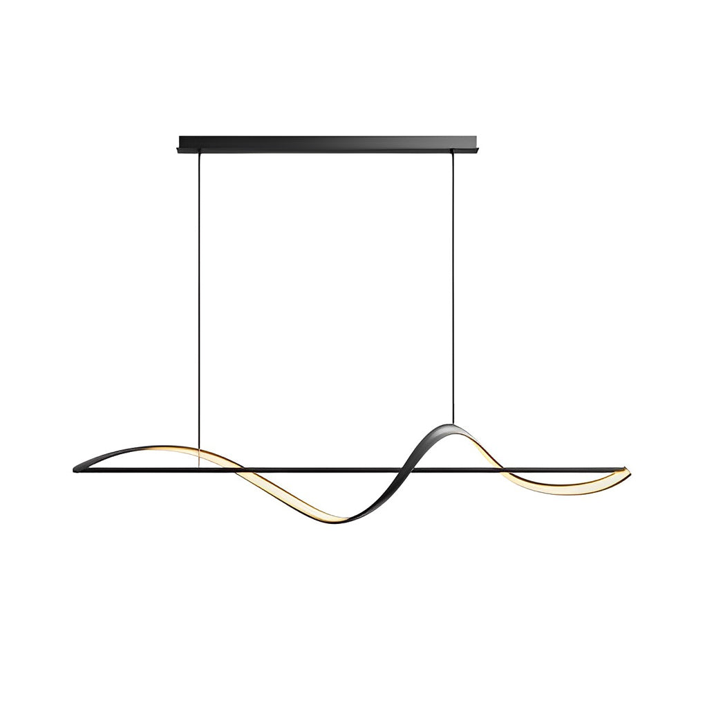 Modern Wave Linear LED Pendant Light Copper Minimalist Dining Room Island Chandelier