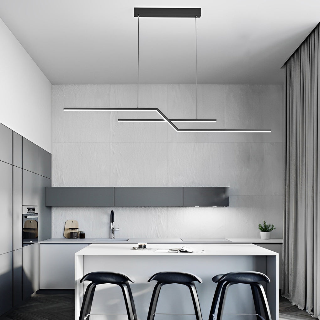 Modern Wave Linear LED Pendant Light Three Step Dimming Minimalist Chandelier for Dining Room Kitchen