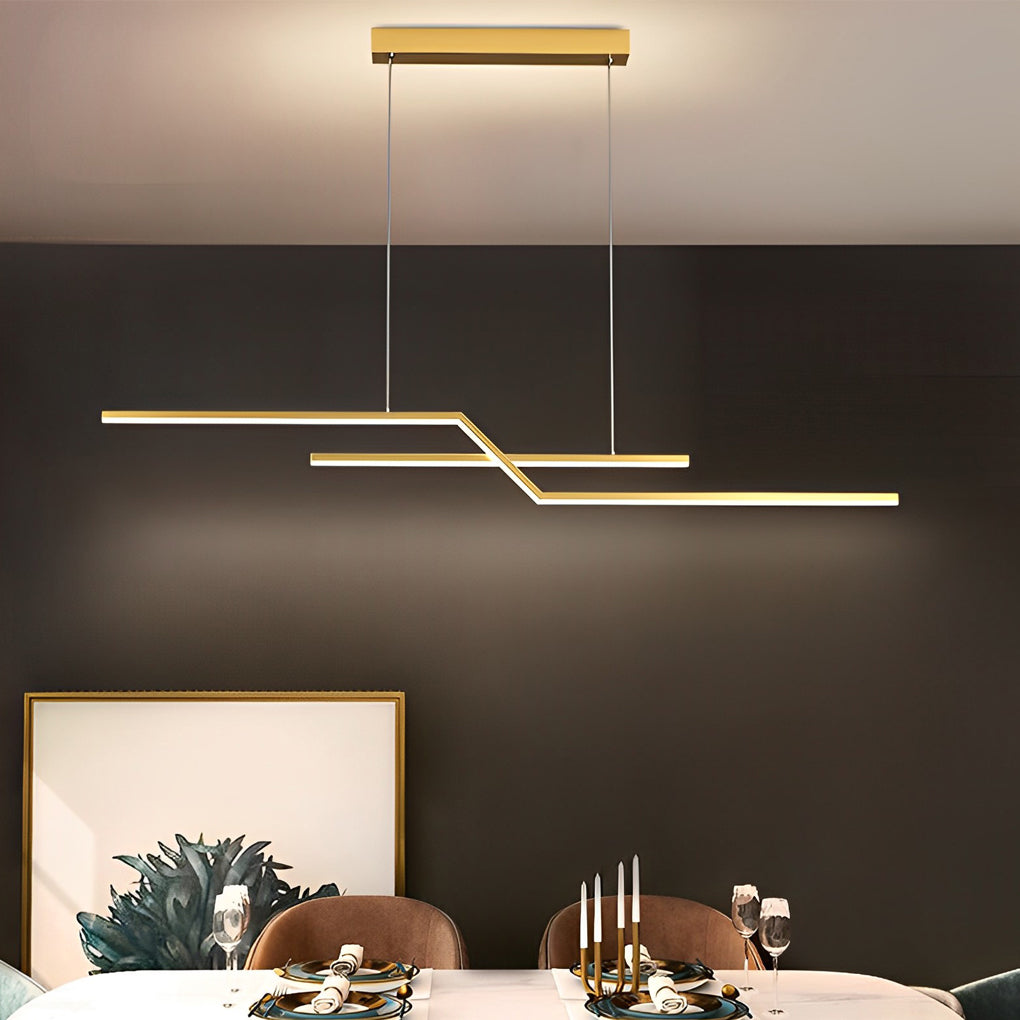 Modern Wave Linear LED Pendant Light Three Step Dimming Minimalist Chandelier for Dining Room Kitchen