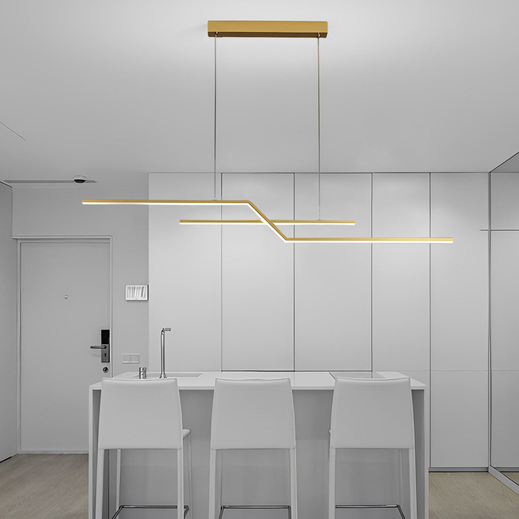 Modern Wave Linear LED Pendant Light Three Step Dimming Minimalist Chandelier for Dining Room Kitchen