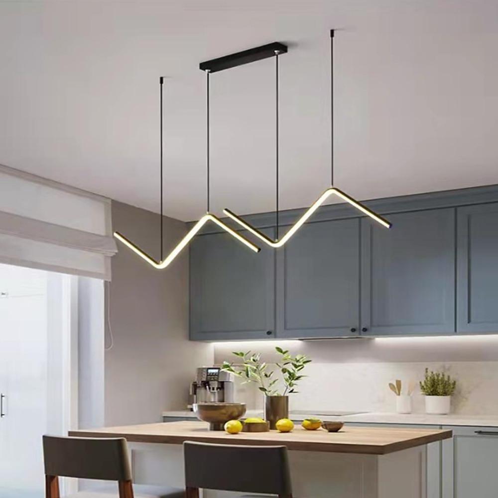 Modern Wave Linear Pendant Lighting Nordic Zigzag LED Hanging Fixture for Dining Table