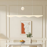 Modern Wave Moon Long Strip LED Chandelier with 3 Step Dimming for Dining Room White Finish