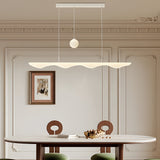 Modern Wave Moon Long Strip LED Chandelier with 3 Step Dimming for Dining Room White Finish
