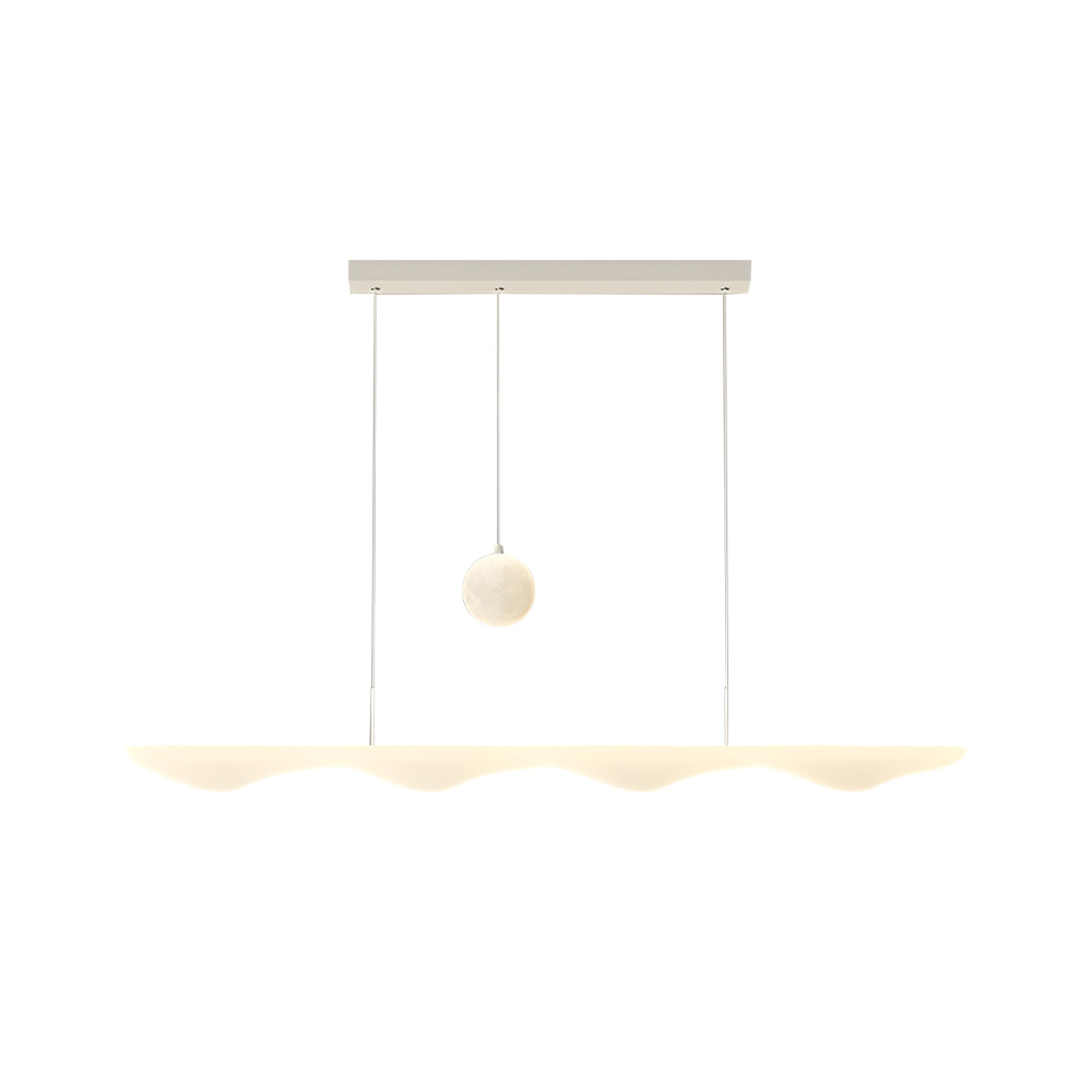 Modern Wave Moon Long Strip LED Chandelier with 3 Step Dimming for Dining Room White Finish