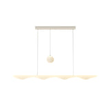 Modern Wave Moon Long Strip LED Chandelier with 3 Step Dimming for Dining Room White Finish