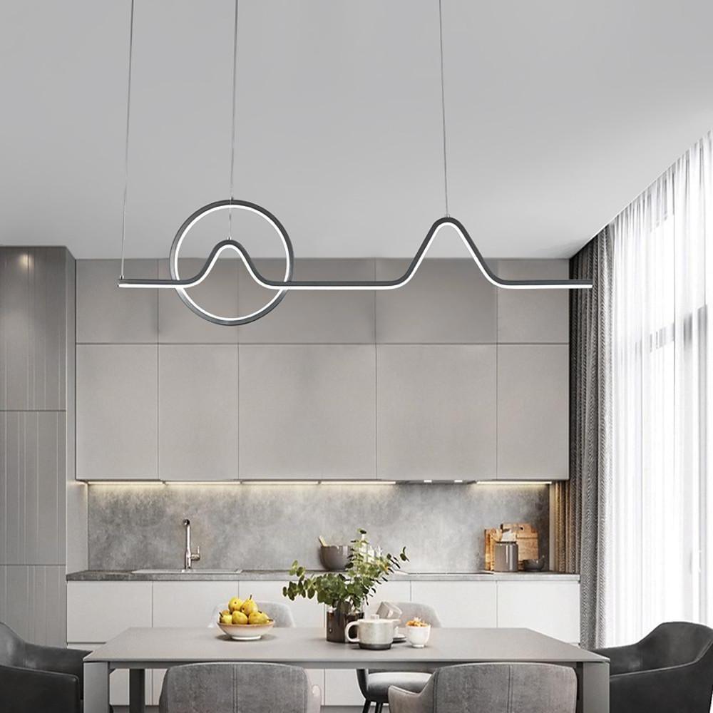 Modern Waves and Circles LED Pendant Light Minimalist Linear Chandelier for Dining Room and Kitchen