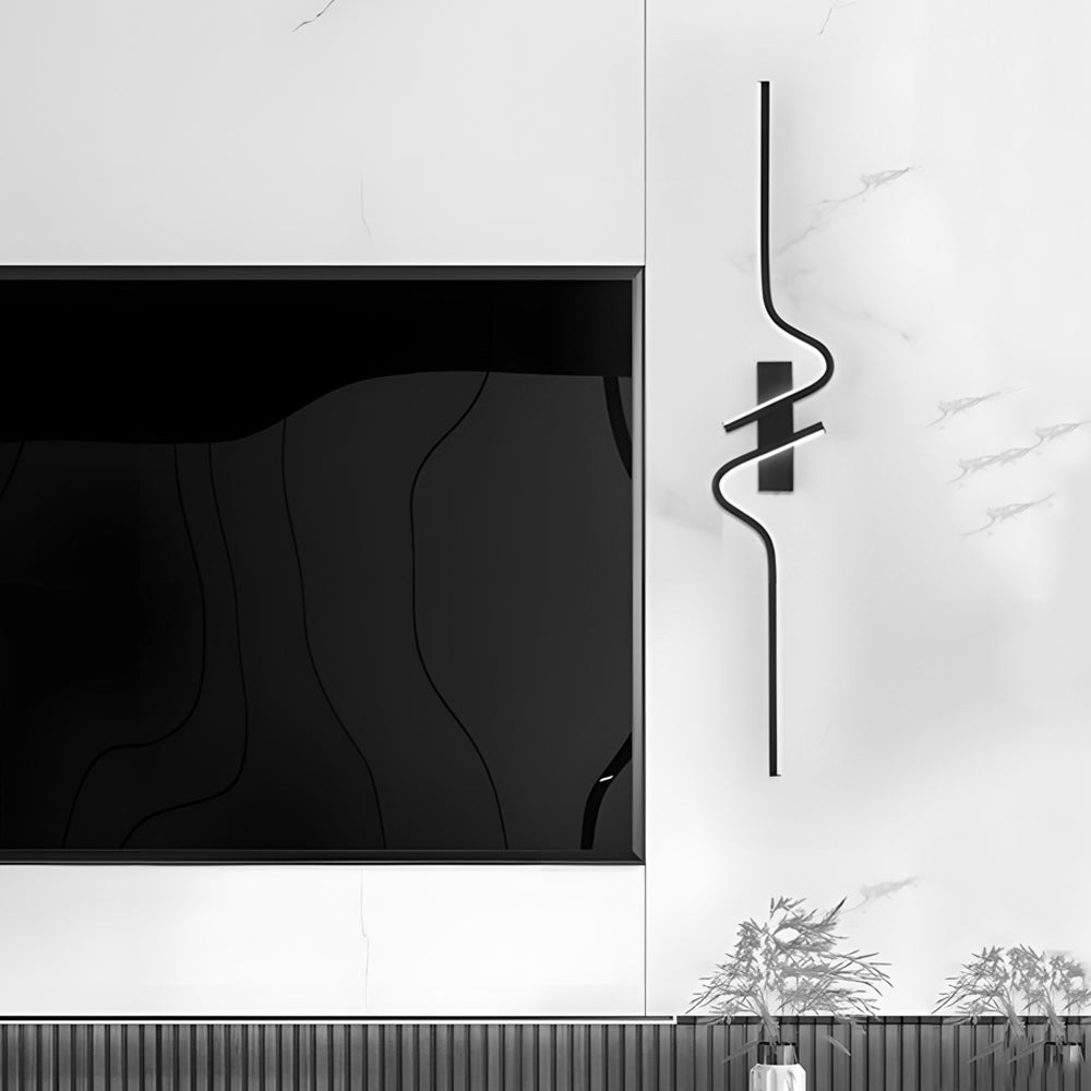 Modern Wavy Black LED Wall Sconce Linear Aluminum Minimalist Indoor Lighting Fixture
