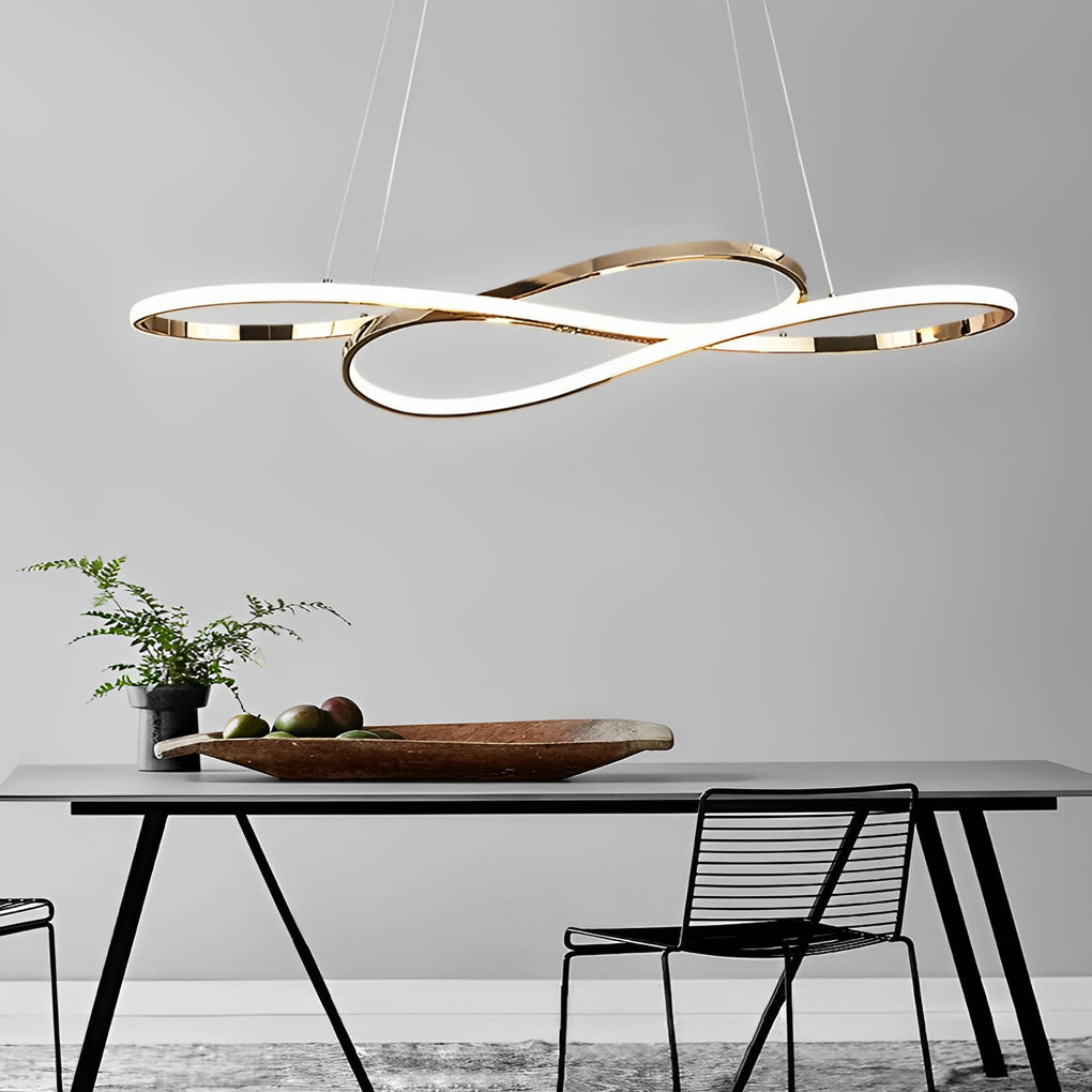 Modern Wavy Double 8 Shaped LED Chandelier Dimmable Nordic Pendant Light for Dining Room and Living Area